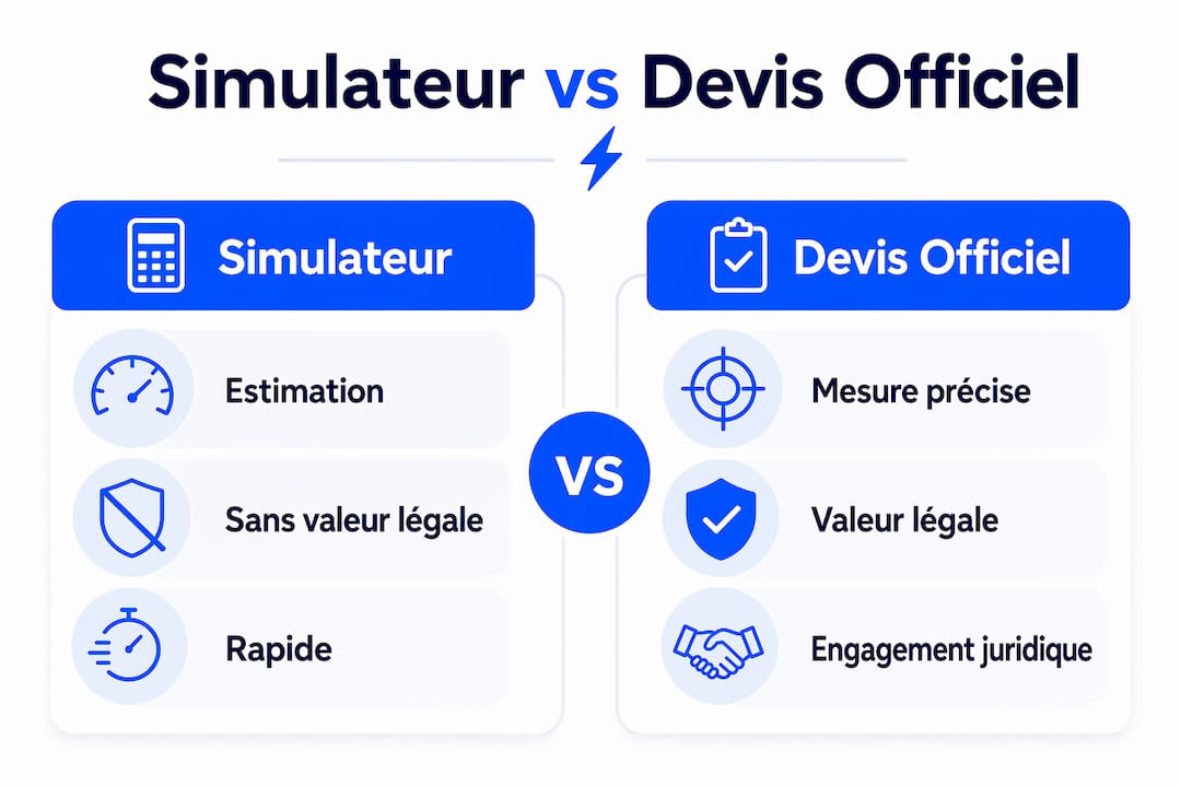 Infographie : différences entre une estimation via simulateur et un devis énergétique officiel