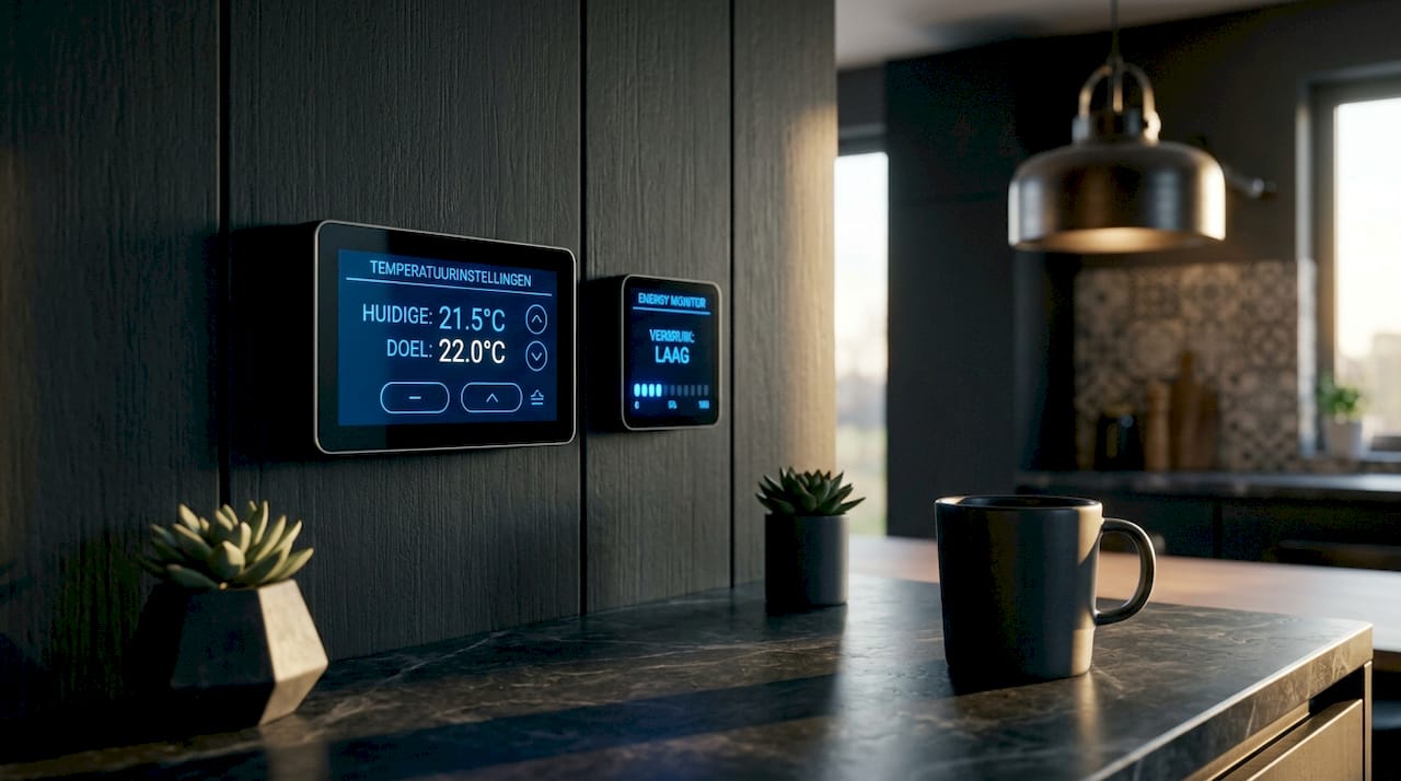 Slimme thermostaat geplaatst bij de keuken