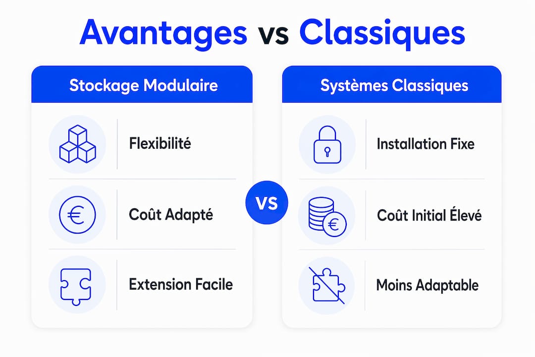 Infographie : le match entre le stockage modulaire et le stockage traditionnel
