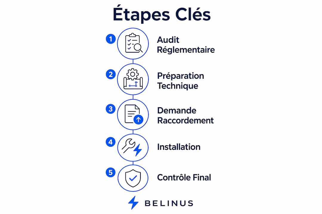 Infographie présentant les étapes essentielles pour intégrer une solution de stockage par batteries