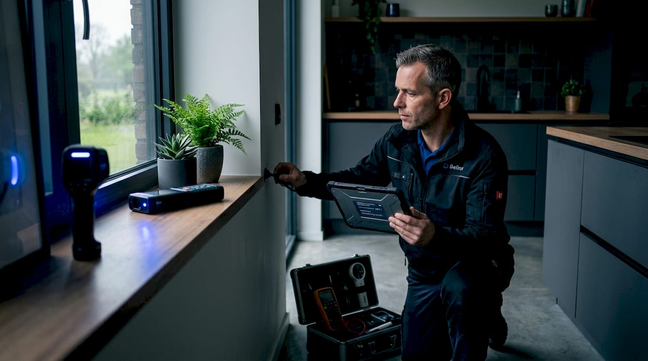 Een energieadviseur controleert de isolatie van een woning.