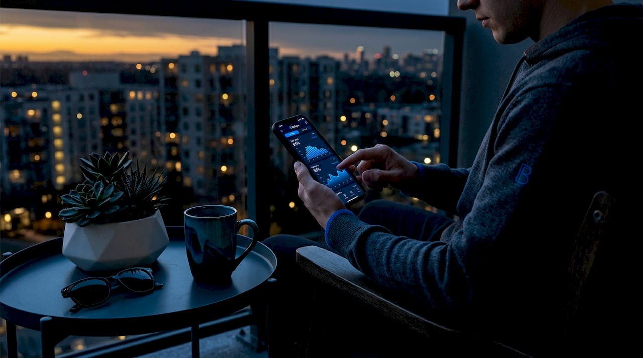 Person checking mobile energy app on smartphone