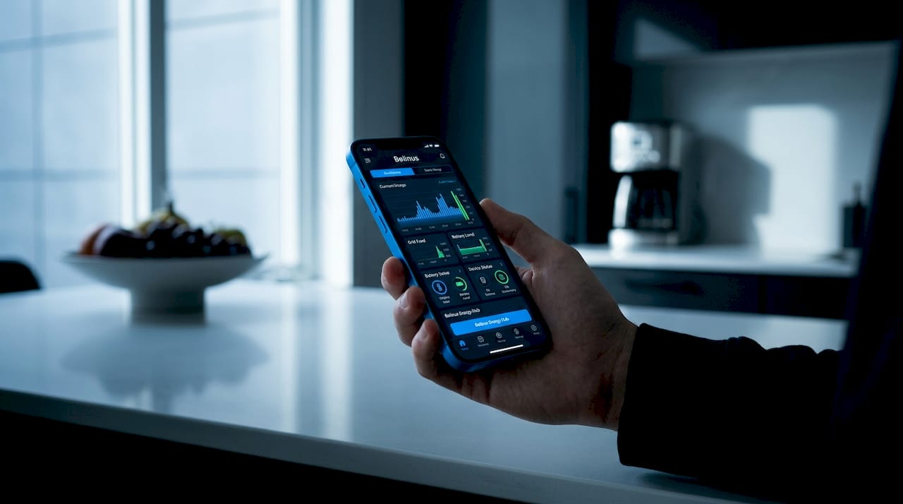 Close-up of smartphone showing energy usage dashboard