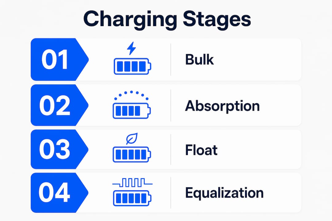 Infographic showing charging stages of energy controllers