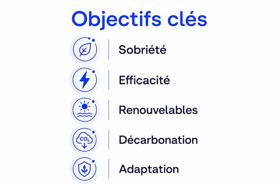 Visuel récapitulatif des grands enjeux de la transition énergétique