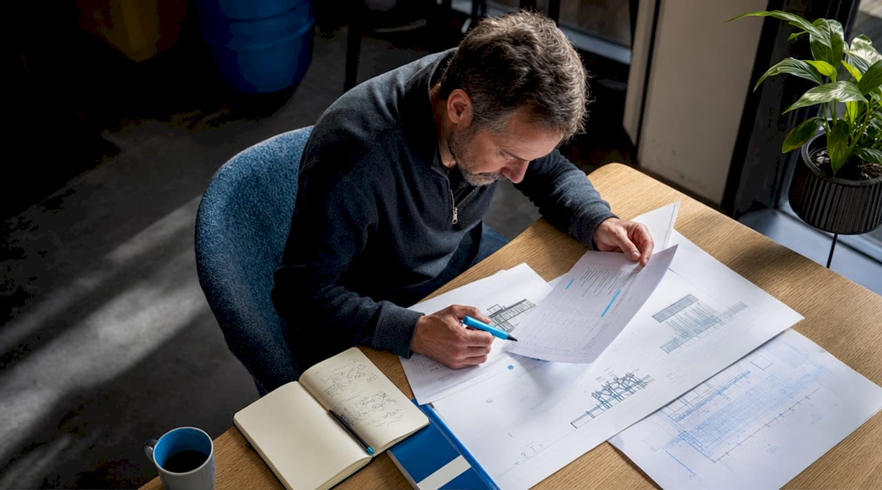 Un ingénieur passe en revue la liste des points à vérifier pour la conception du système énergétique.