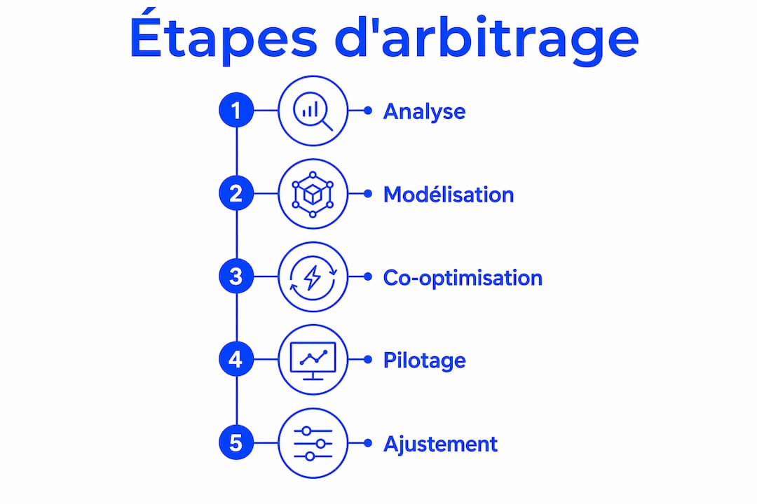 Schéma visuel présentant les différentes phases du processus d’arbitrage énergétique