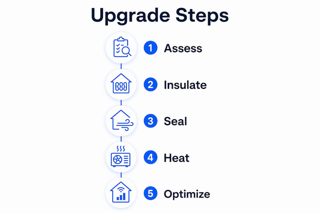 Infographic illustrating sequential energy upgrade steps