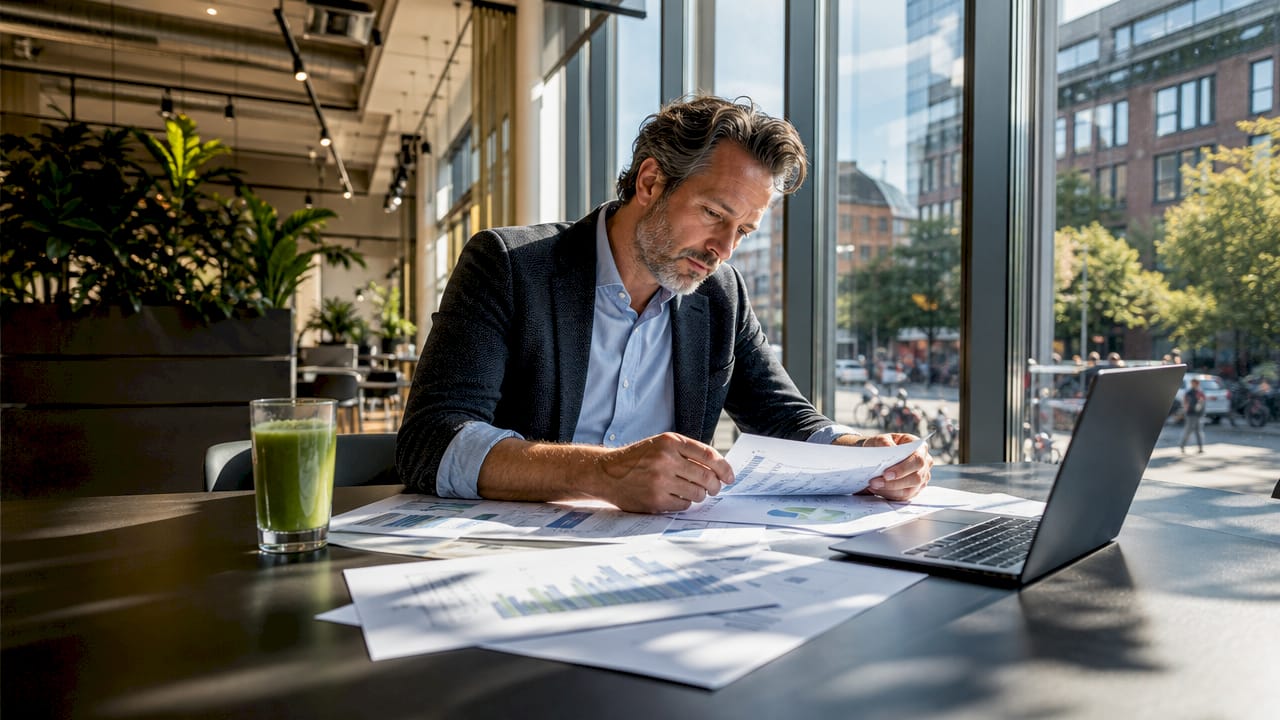 De energiemanager loopt de energierapportages na om het verbruik en de besparingsmogelijkheden in kaart te brengen.