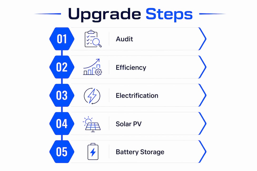 Vertical flow infographic of renewable energy upgrade steps