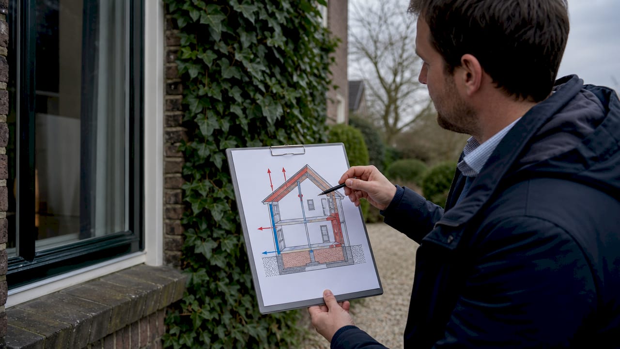 Een energieadviseur legt op een begrijpelijke manier uit hoe verschillende isolatielagen werken en waarom ze belangrijk zijn voor een energiezuinig huis.