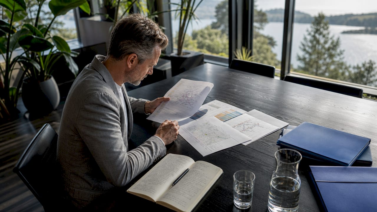 Sustainability officer reviewing energy strategy documents