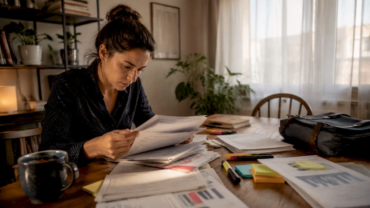 Policy analyst reviewing energy independence documents