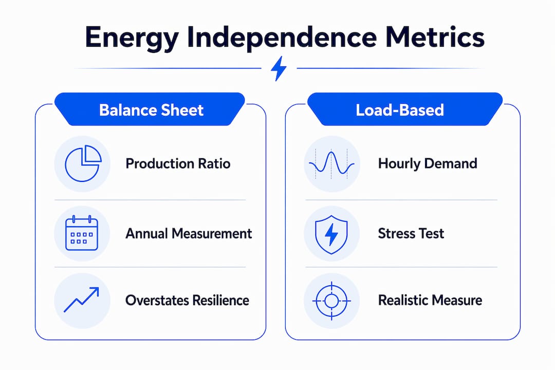 Infographic comparing energy independence measurement methods