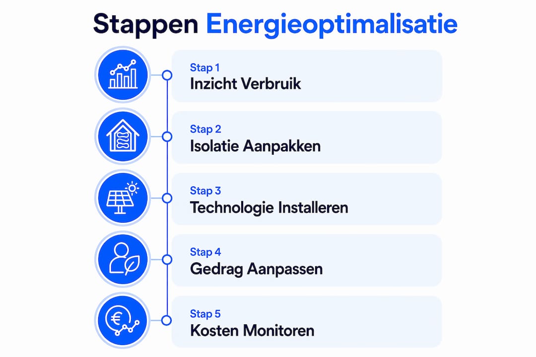 Overzichtelijke infographic met praktische stappen om je energieverbruik te optimaliseren