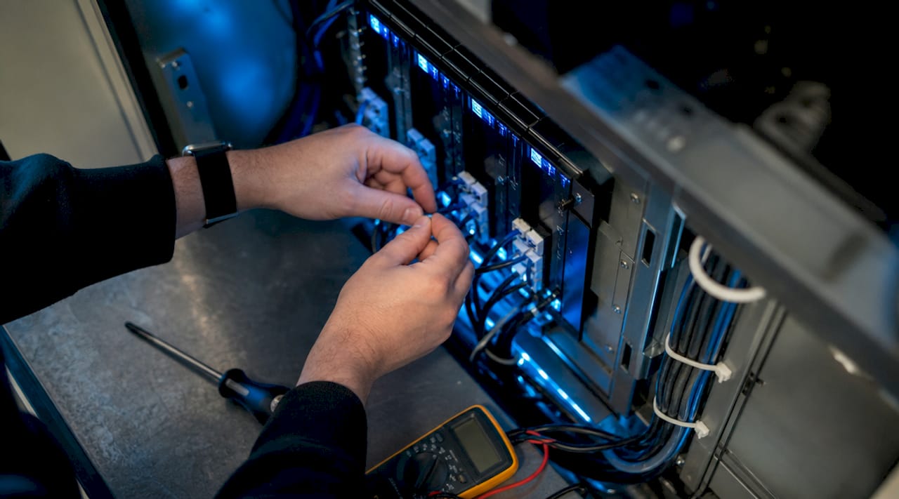 Installation de capteurs d’énergie connectés par des techniciens
