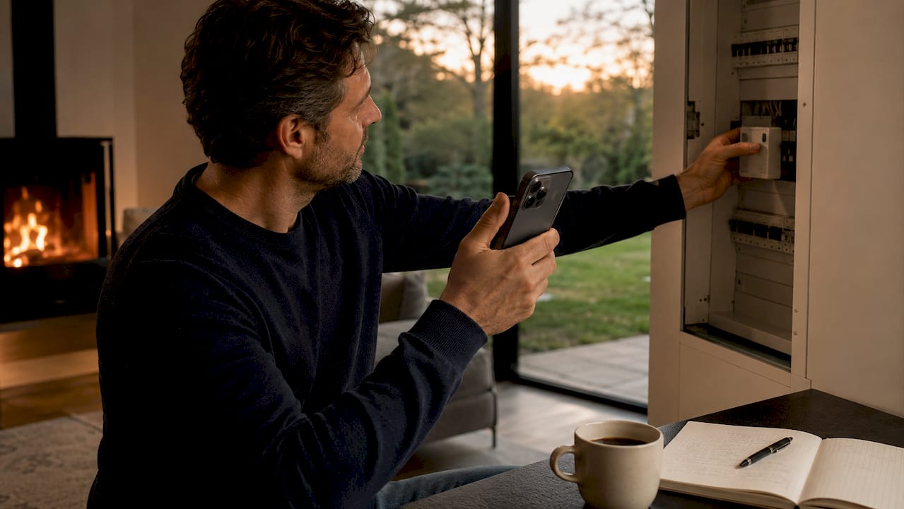 Man bedient P1-meter via zijn smartphone