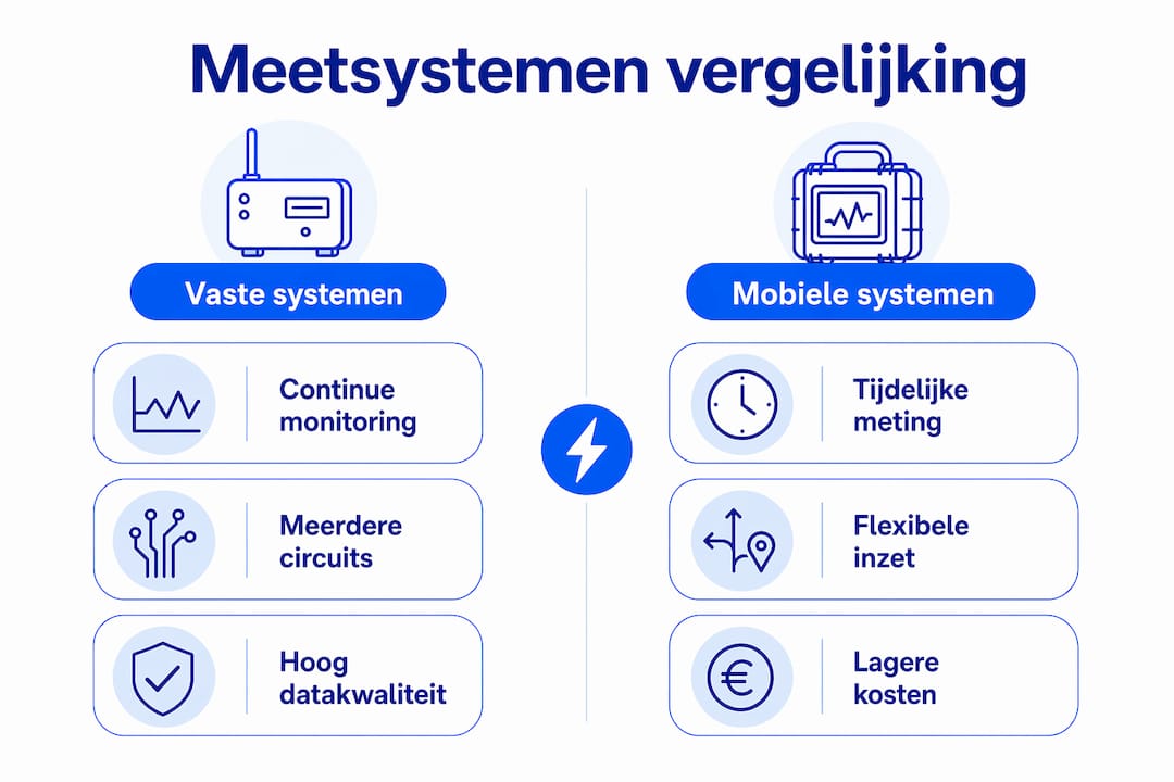 Infographic zet vaste meetsystemen en mobiele meetapparatuur naast elkaar