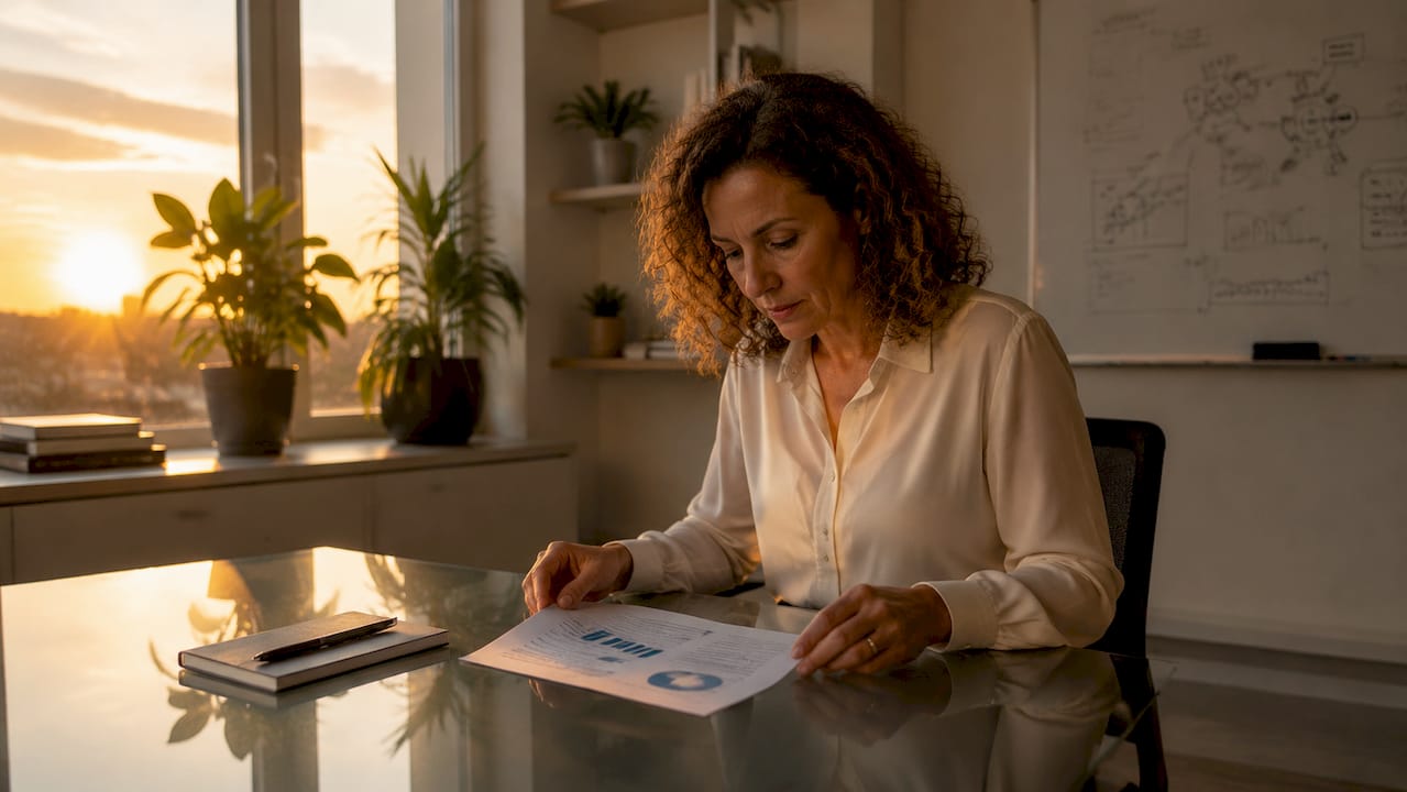 Une femme consulte sa tablette pour gérer les fonctionnalités de sa maison connectée.