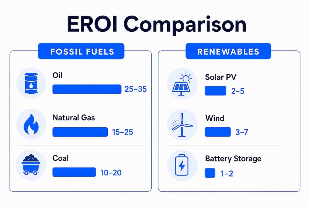 Infographic comparing EROI of fossil fuels and renewables