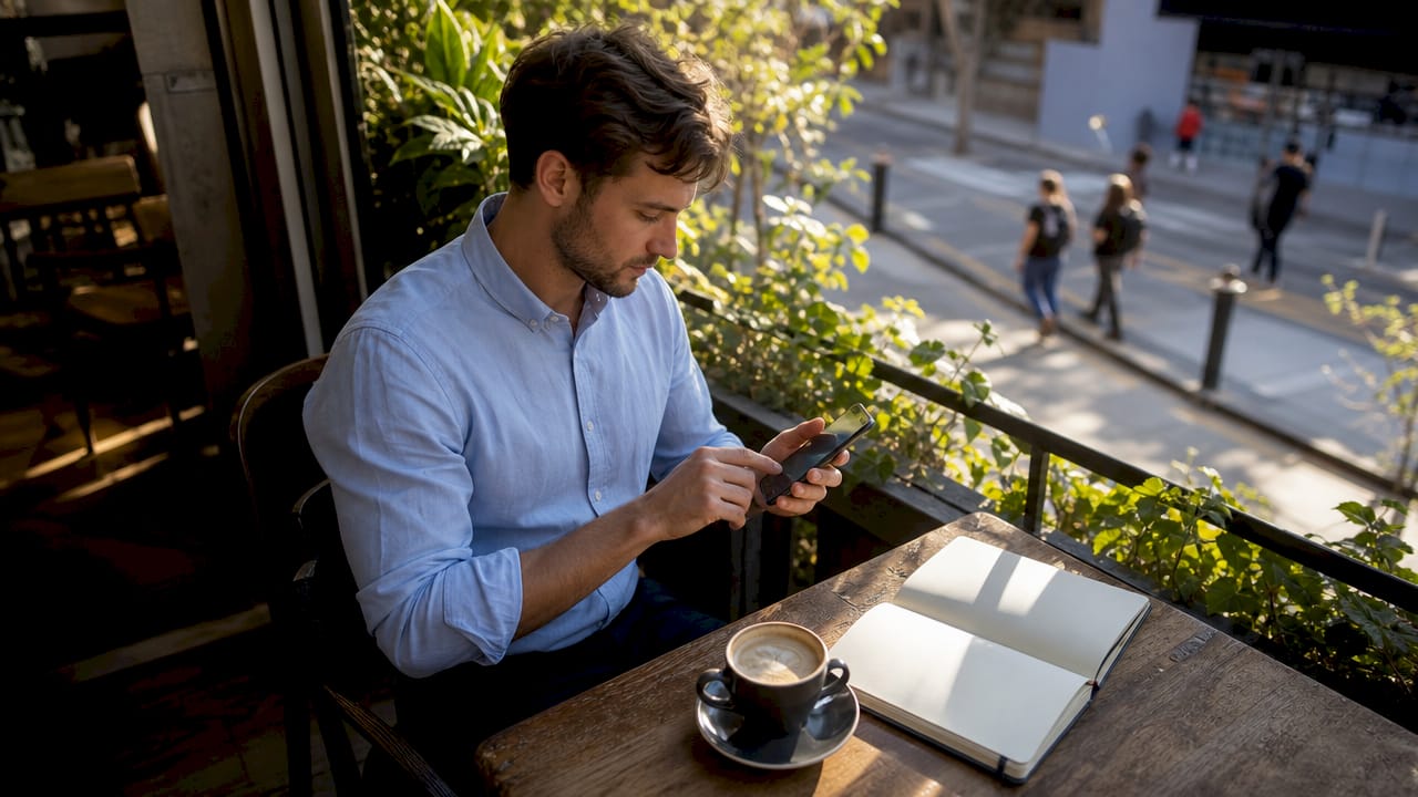 Un homme paramètre une application de recharge intelligente sur son smartphone.