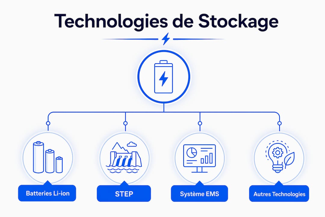 Schéma illustrant l’organisation des différentes technologies de stockage