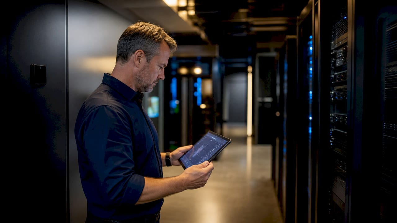 IT-manager controleert de opslagcapaciteit van de servers