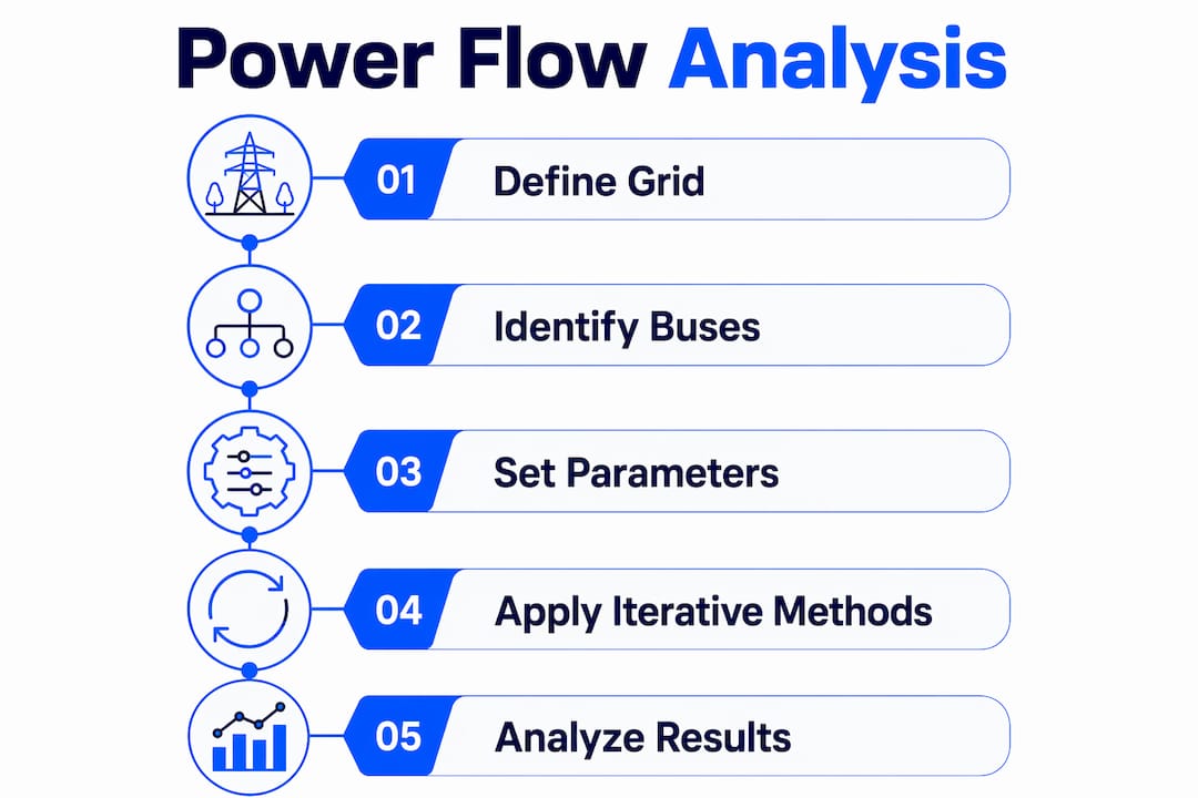 Infographic of power flow analysis steps