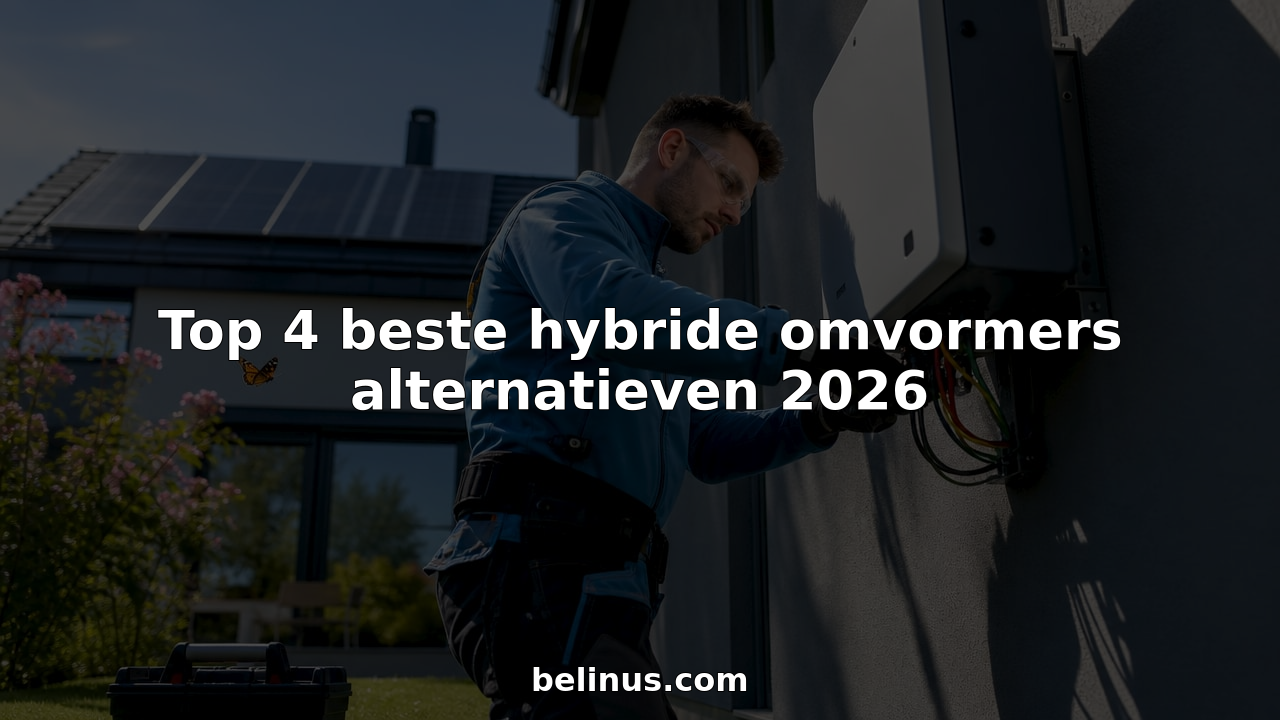 Een monteur plaatst buiten een hybride omvormer voor zonnepanelen.
