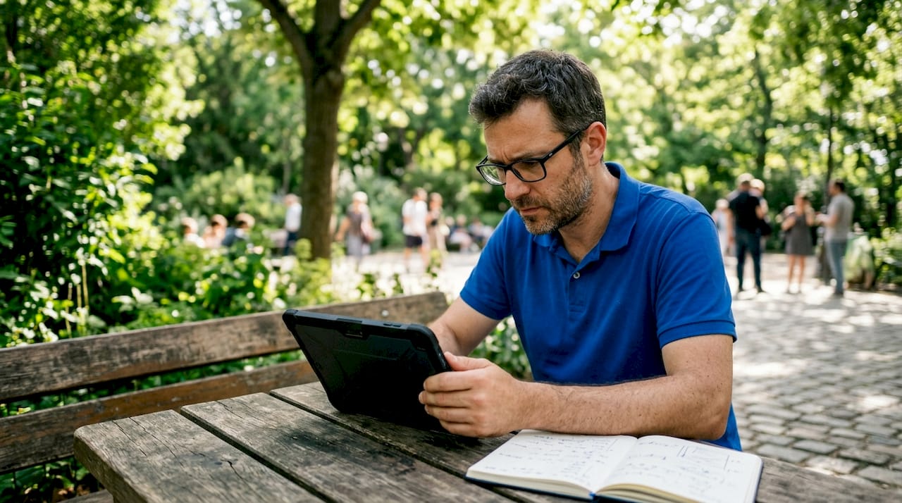 Un ingénieur en énergie examine attentivement les données sur son poste de travail au bureau.