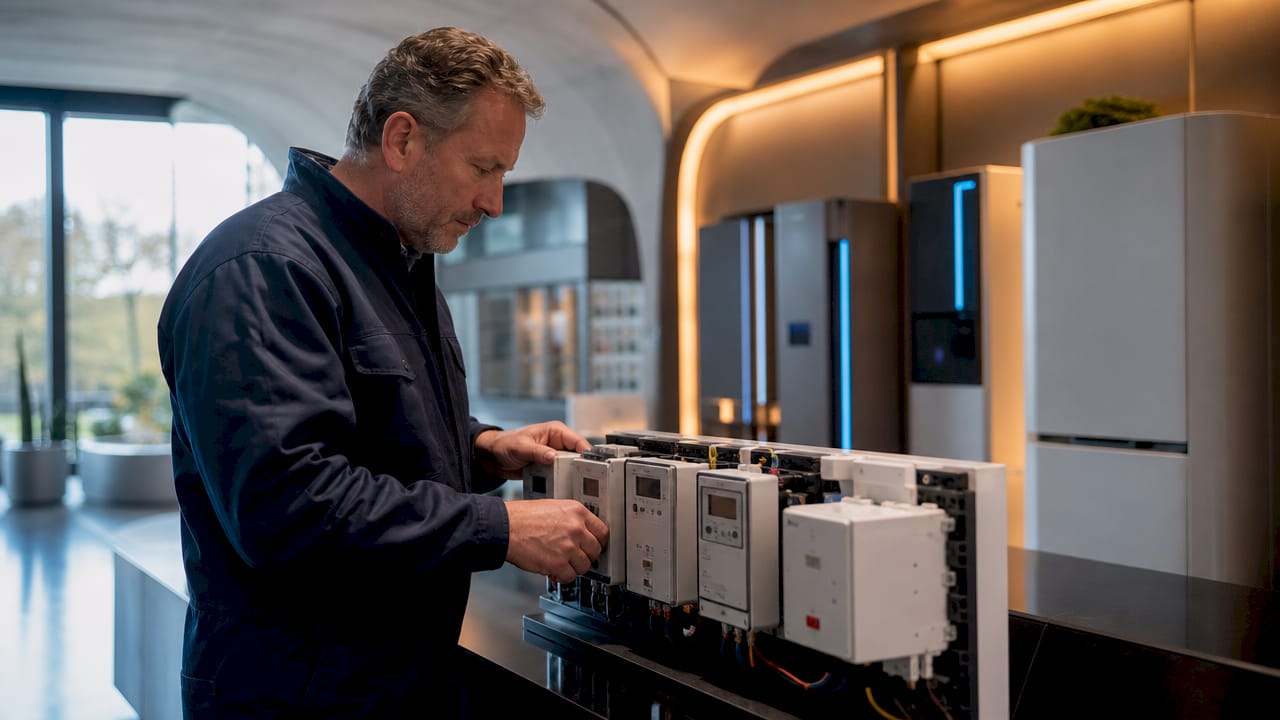 Energietechnicus houdt toezicht op IoT-sensoren