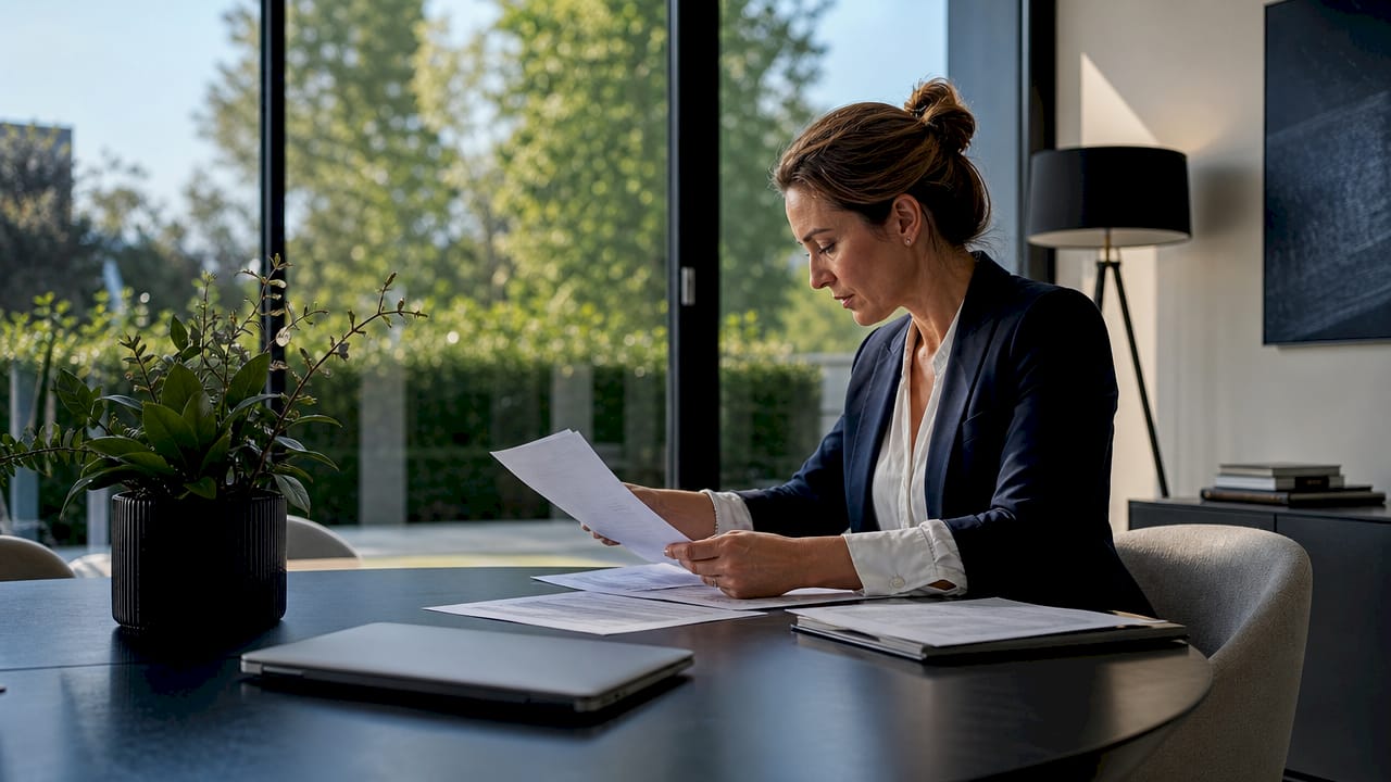 Businesswoman reviewing energy contract papers