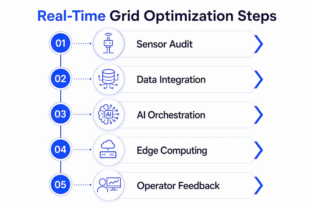 Infographic outlining real-time grid optimization steps in five stages
