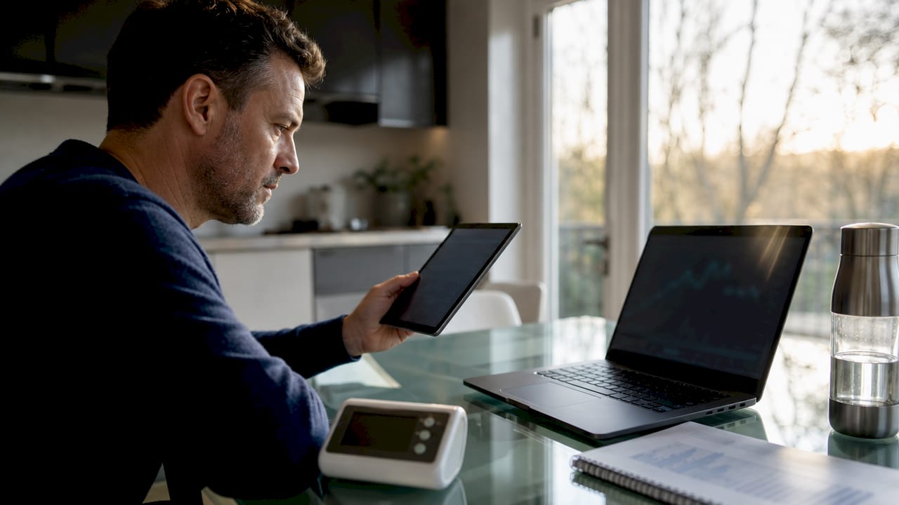 Man monitoring home energy consumption on devices