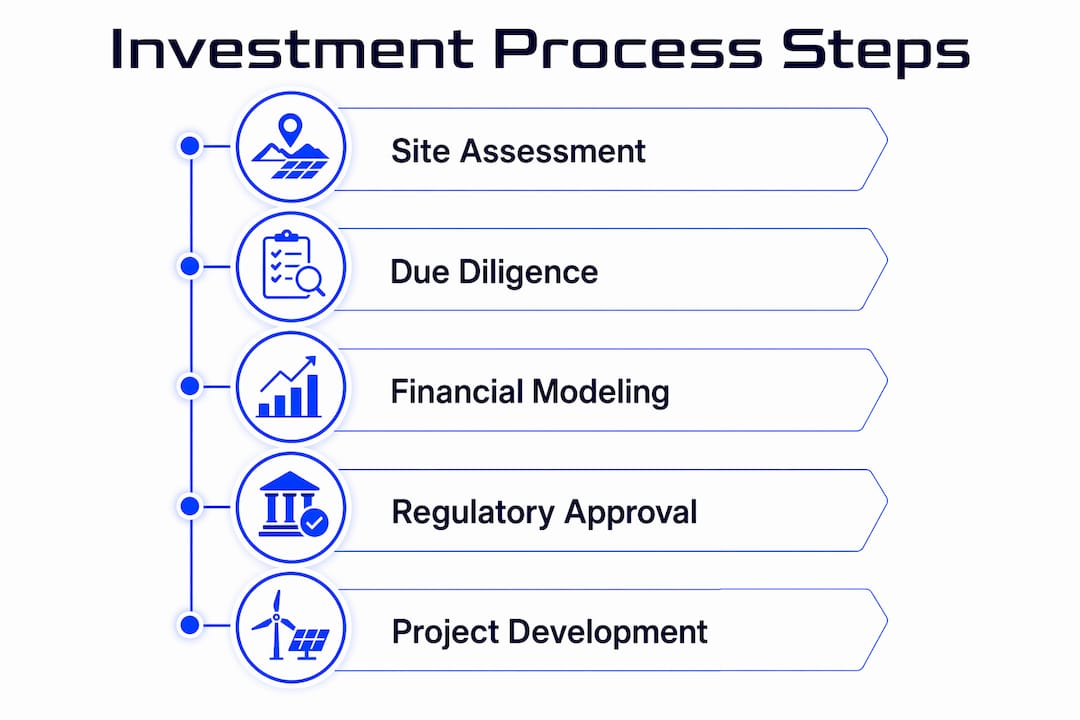 Infographic showing renewable energy investment steps