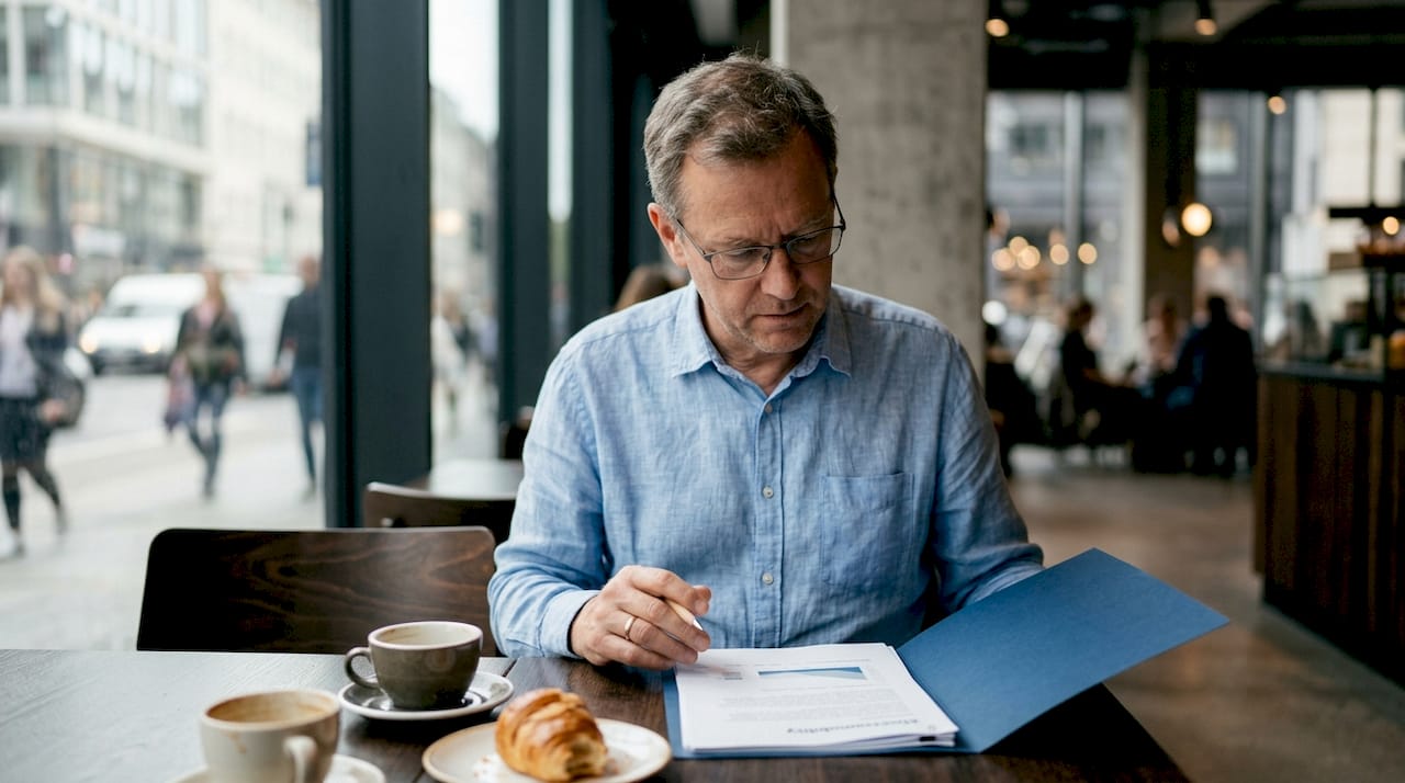 Un chef d’entreprise passe en revue des dossiers liés à la mobilité électrique.
