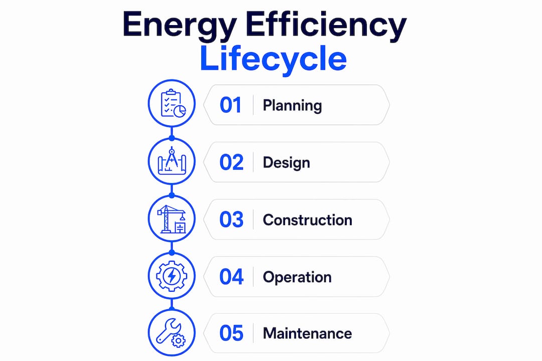 Infographic showing energy efficiency lifecycle stages