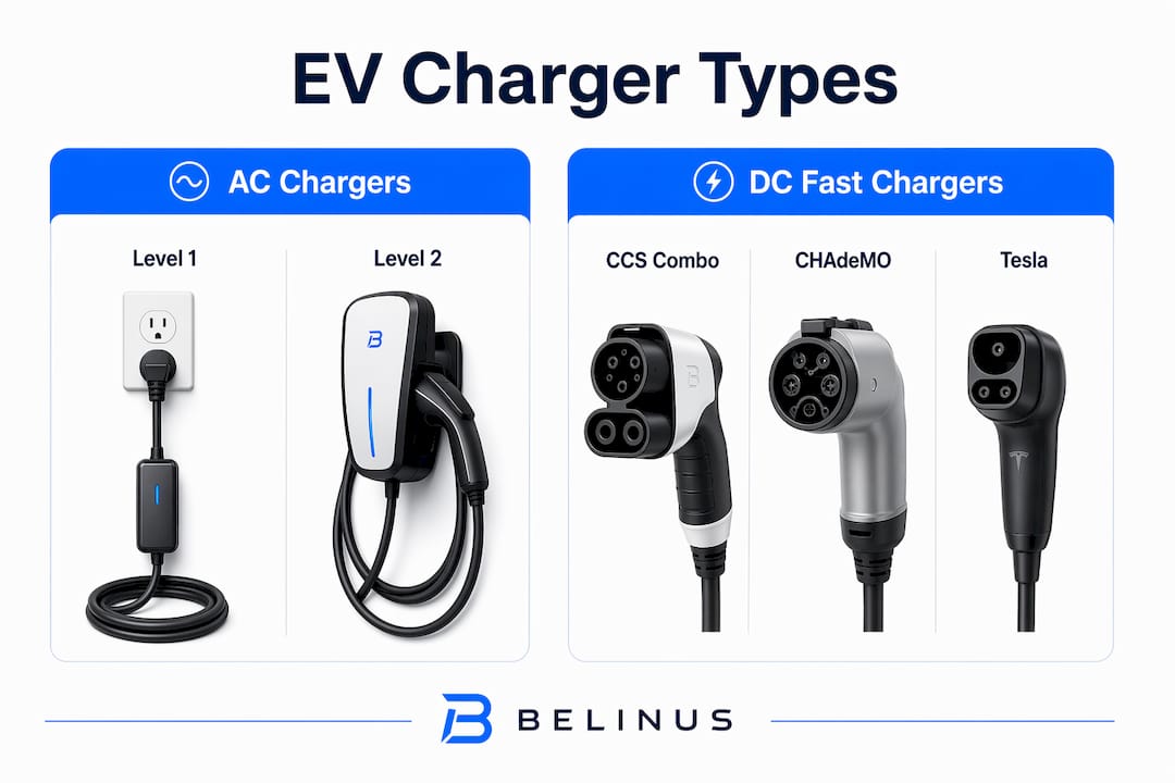 Comparison infographic of main EV charger types