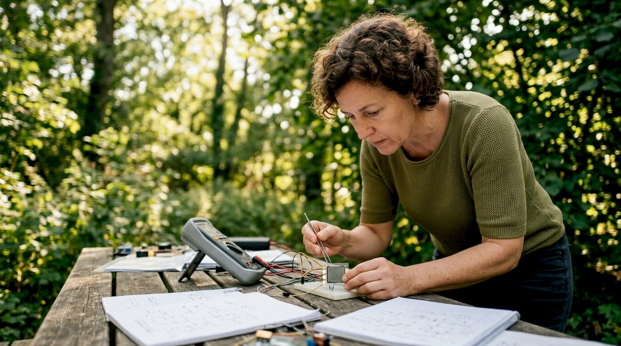 Engineer examining graphene supercapacitor prototype