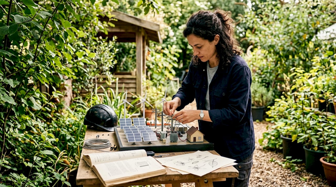 Engineer adjusting renewable grid model in control room