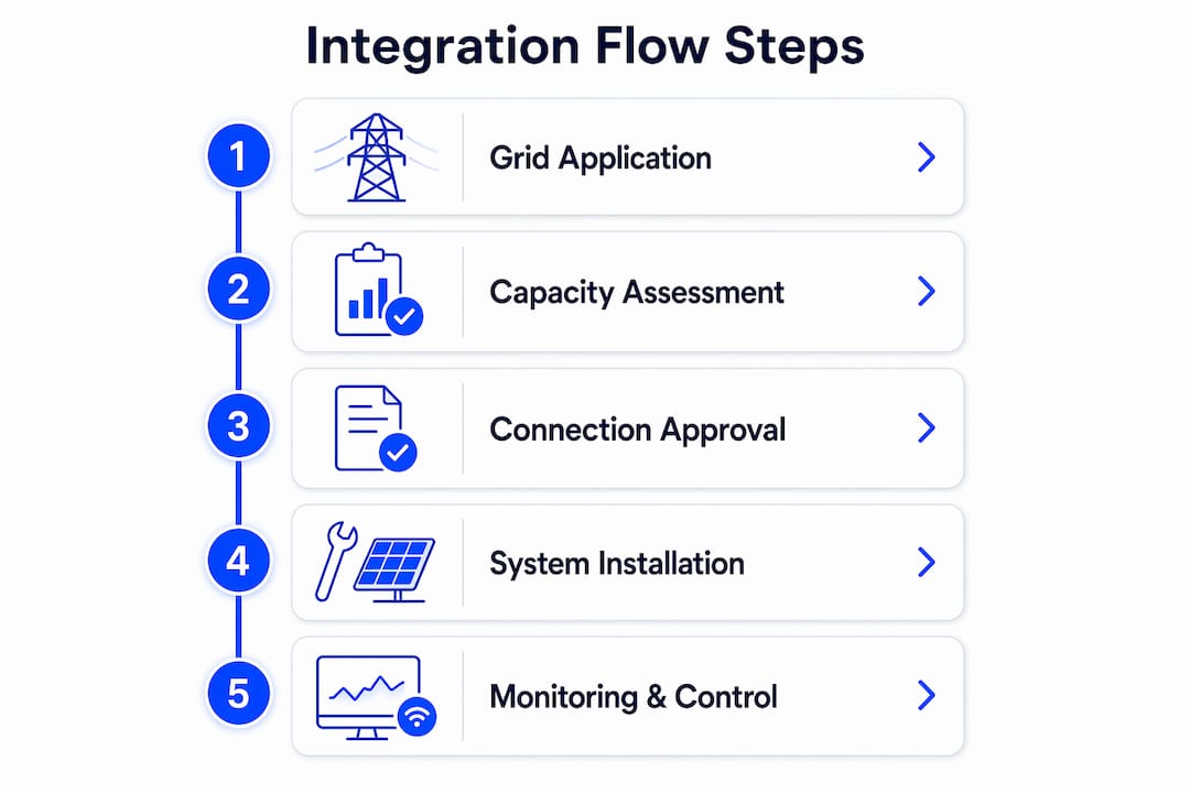 Infographic showing renewable energy integration process steps