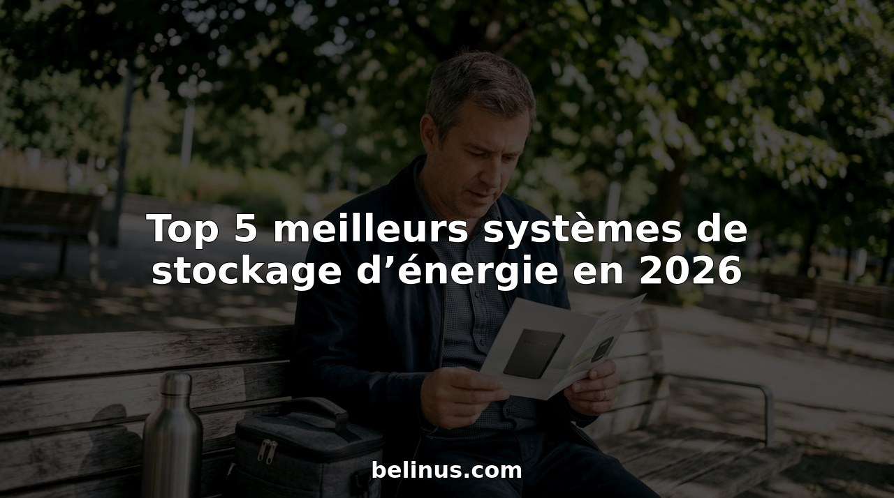 Un homme feuillette une brochure sur les solutions de stockage d’énergie à domicile.