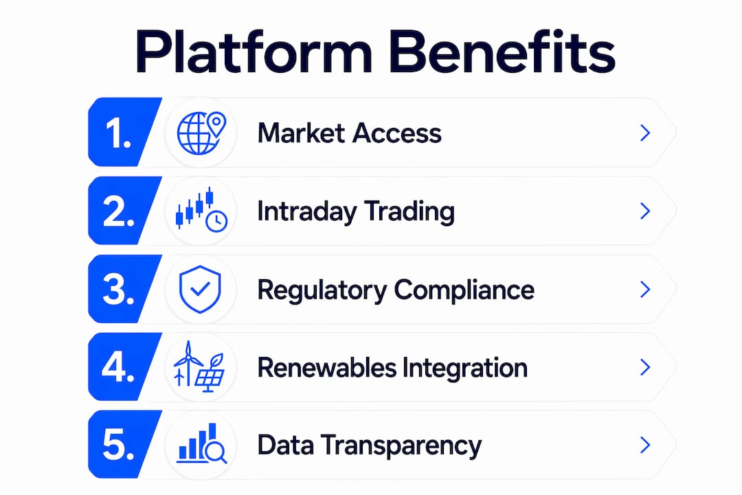 Infographic showing energy trading platform benefits in steps