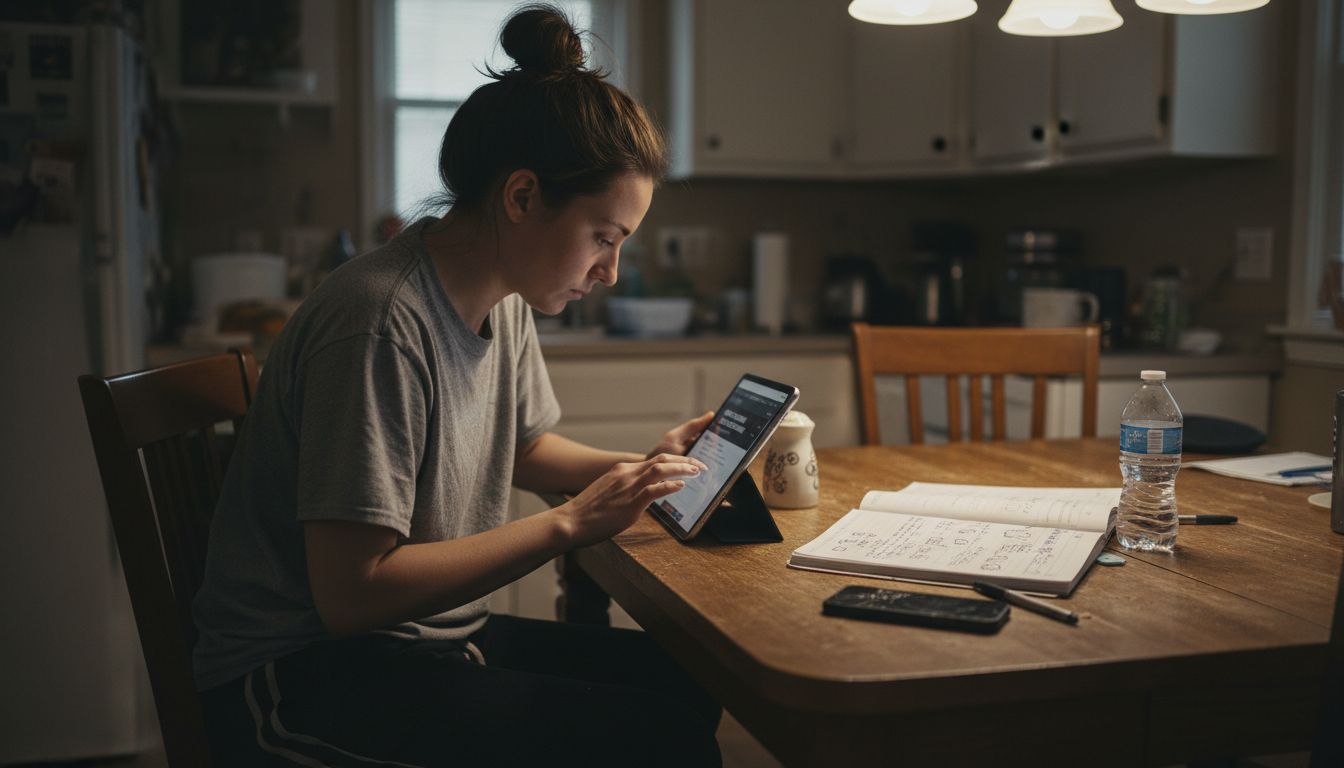 Woman making wagering decisions at home table