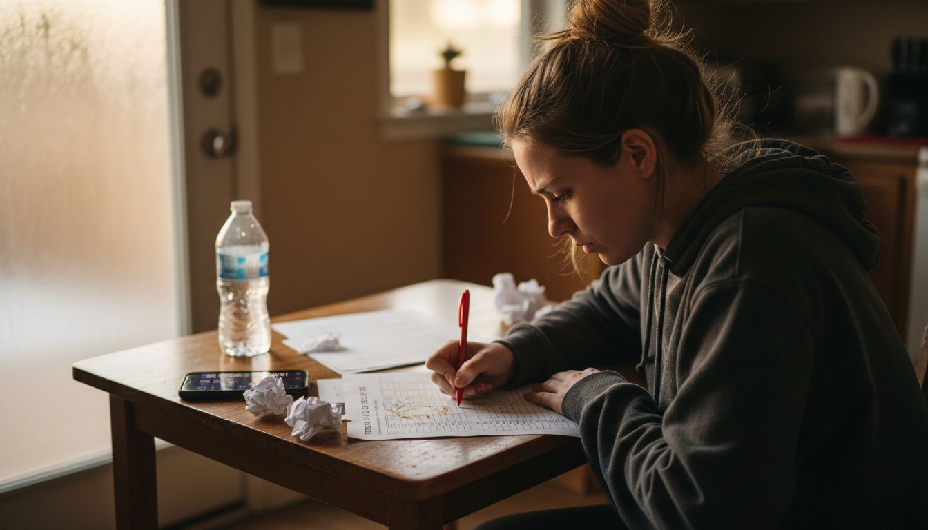 Woman marking basketball stat sheet