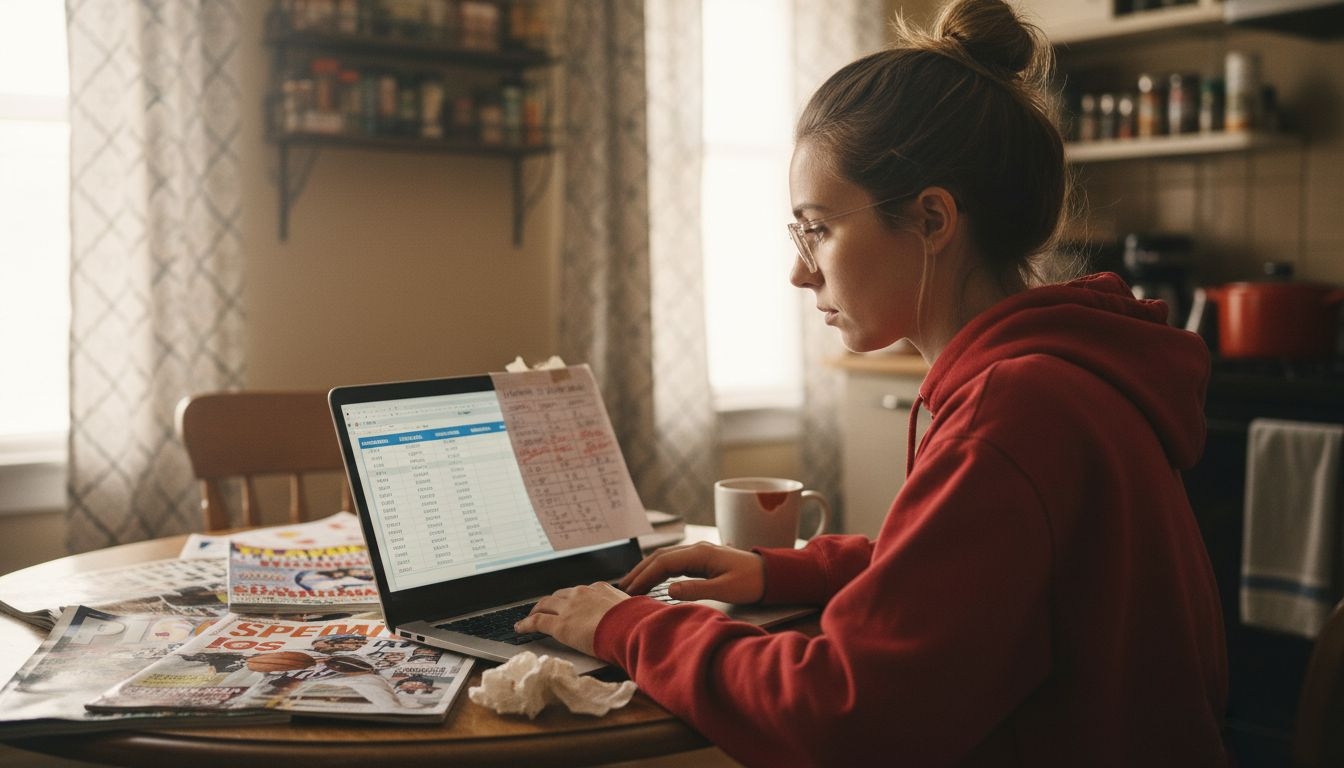 Woman comparing betting odds formats at table