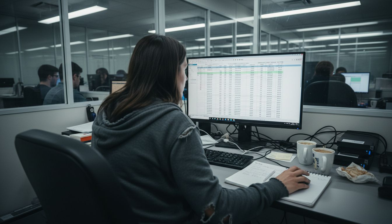 Analyst reviewing sports data tracker workflow