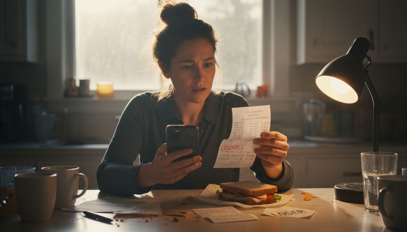 Woman reviewing betting slip marked push