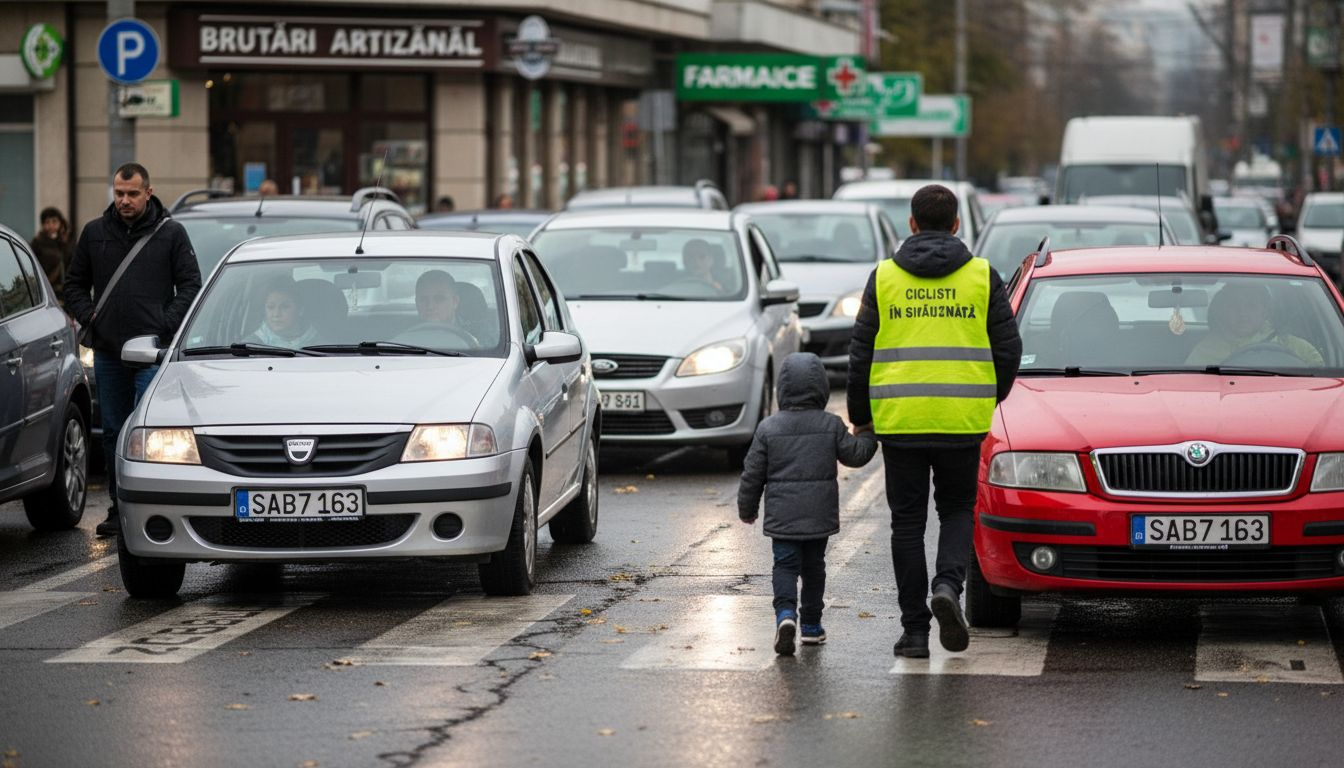 Șoferii din oraș acordă prioritate pietonilor și bicicliștilor la trecerile de pietoni.
