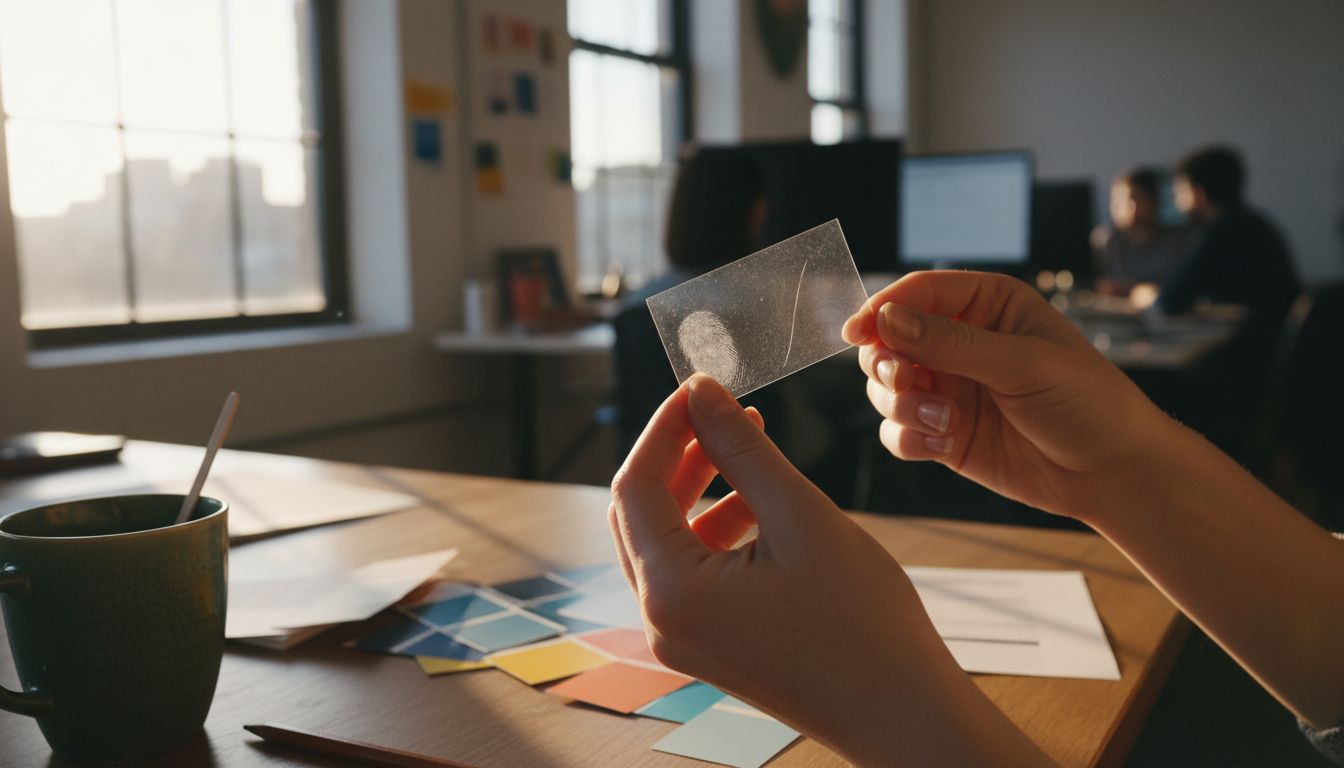 Designer demonstrating durable clear plastic card